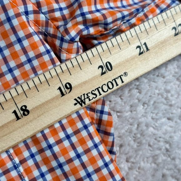 Gustin Long Sleeve Button Shirt Thomas Mason Orange Blue Gingham Medium Cotton - Picture 9 of 10